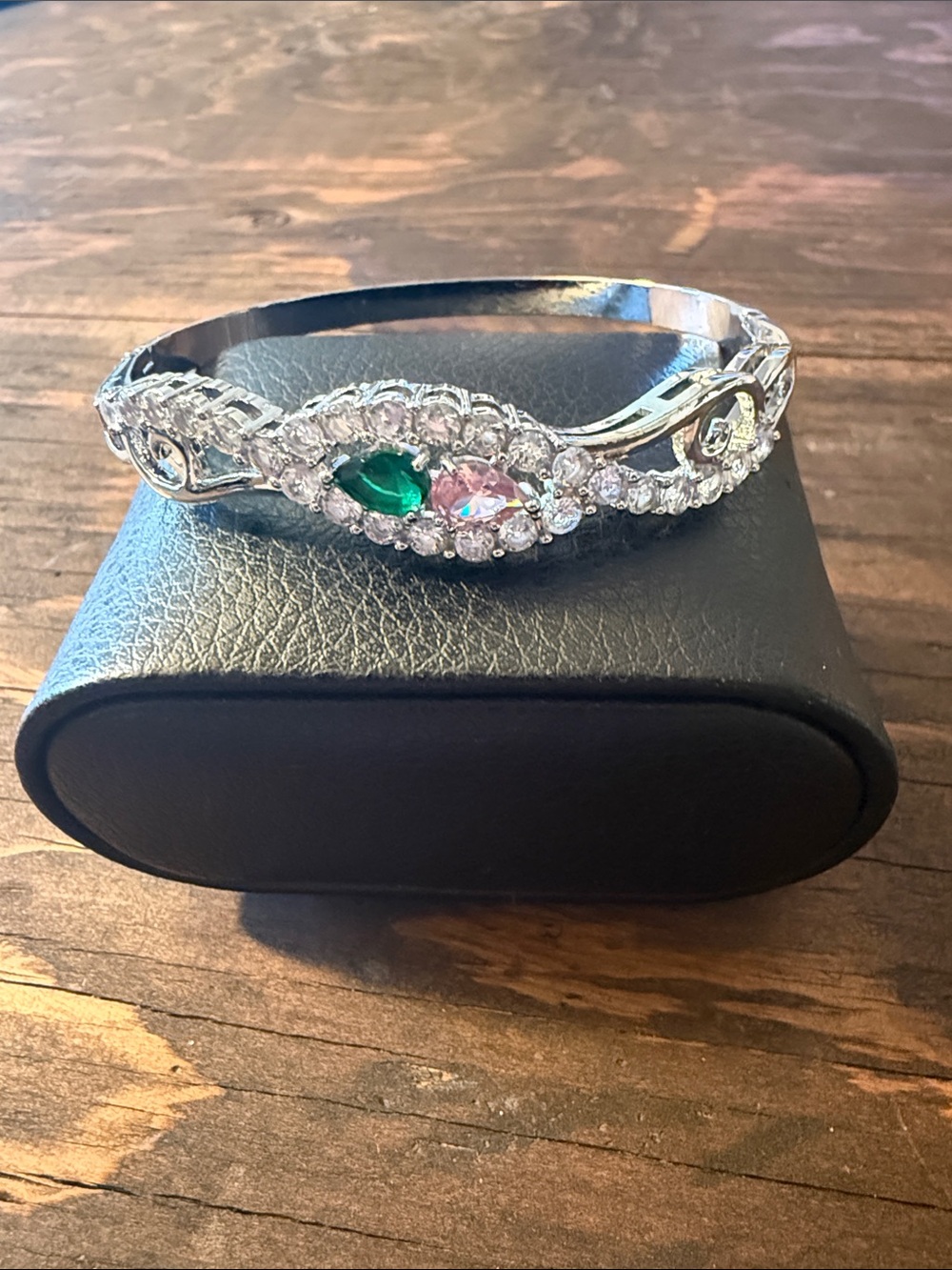 Silver Bracelet with Pink Silver Tone Bracelet with Pink and Green Stones